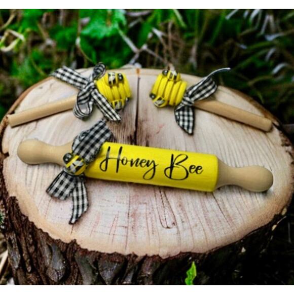 ⤵️Mini Wooden Honey Dipper set |Honey Bee Decor, Honey Stirrer| Mini Rolling pin - Picture 4 of 8